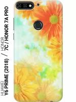 GOSSO Ультратонкий силиконовый чехол-накладка для Huawei Y6 Prime (2018) / Honor 7C / Honor 7A Pro с принтом "Оранжевые цветы"
