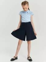 Школьная юбка шорты свободные классические бермуды на резинке, синий 158