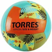 Мяч для пляжного волейбола TORRES Hawaii, V32075B, размер 5, синтетическая кожа (ТПУ), машинная сшивка, бутиловая камера, бирюзовый-оранжевый