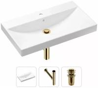 Комплект 3 в 1 Lavinia Boho Bathroom Sink 21520624: врезная фарфоровая раковина 80 см, металлический сифон, донный клапан