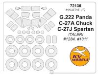 72136-1KV Окрасочная маска G.222 Panda / C-27A Chuck / C-27J Spartan / (ITALERI #1284, #1311) - двусторонние маски + маски на диски и колеса для моделей фирмы ITALERI