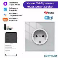 Умная wi-fi розетка MOES Smart Socket WK-EU, Wi-Fi, 95-250 В, 16А. Работает с Smart Life, Google Home, Яндека Алиса