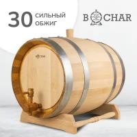Бочка дубовая 30 литров (сильный обжиг) "Бочар" с краником и подставкой, ГОСТ 8777-80