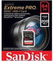 Карта памяти Sandisk Extreme Pro SDXC UHS-I U3 V30 64Gb (200/90 MB/s)