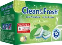 Таблетки для посудомоечной машины "Clean&Fresh" Всё в 1 / 15 штук / капсулы для посудомоечных машин, не растворимая оболочка