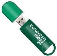 Флешка Exployd 570, 4 Гб, USB2.0, чт до 15 Мб/с, зап до 8 Мб/с, зелёная