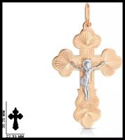 Крестик православный из комбинированного золота 585 пробы