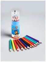 Цветные мини карандаши для рисования Щенячий патруль в тубусе, 12 цветов + точилка