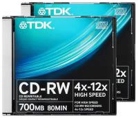 Диск CD-RW TDK 700Mb 12x 2 шт. slim case