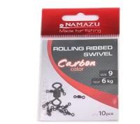 Вертлюг Namazu Pro ROLLING RIBBED SWIVEL, латунь, цв. Carbon, р. 9, test-6 кг (уп. 10 шт/2000/