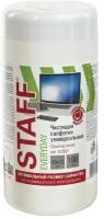 Салфетки для экранов, стекол и пластика универсальные STAFF "EVERYDAY", туба 100 шт, влажные, 512657