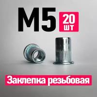 Заклепка вытяжная, Заклепка резьбовая. FIXIT. 5 x 12 мм. M5, 20 шт. Цилиндрическая, Стандартный борт