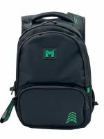 Рюкзак школьный MAKSIMM E085 для мальчика (подростков) черно-зеленый с анатомической спинкой