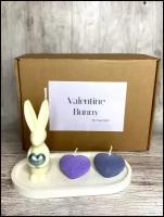Подарочный набор свечей «Кролик-валентинка»: свеча-кролик, две свечи-сердца, гипсовая подставка // Подарок паре, любимому, любимой // Подарок на свадьбу, годовщину