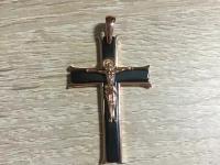 Красивый мужской крестик с черной эмалью, 4,5 см на цепочку 5 мм, православный христианский нательный крест на мужчину