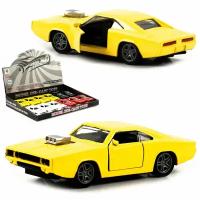 Металлическая машинка 1:32 "Dodge Charger 1970" 304-3A, 11,5 см., инерционная, свет и звук / Желтый