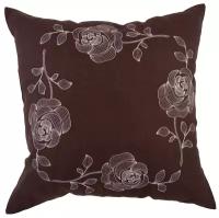 Декоративная подушка Santalino 45х45 см Розы, вышивка, лен коричневый (703-691-05)