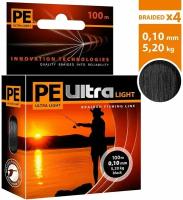Плетеный шнур AQUA PE ULTRA Light 100m black, 0.10mm