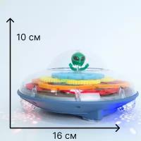 Игрушка с шестеренками нло, летающая тарелка, музыкальна, светящееся и с движением от батареек