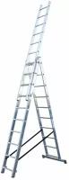 Алюминиевая трехсекционная лестница Krause Corda с функцией лестничных пролетов, 30 (3х10) ступеней, высота 2,8-6,15 м, партномер 013408