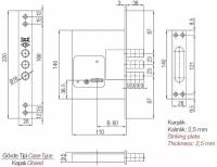 Замок Kale kilit (Кале килит) врезной сувальдный 257 L CR,28мм 5K-138 (тех. упаковка), 5 ключей