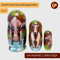 Матрешка "Лось" авторская деревянная игрушка сувенир детская для девочки и мальчика