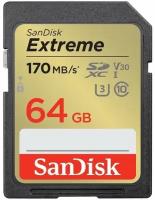 Карта памяти SanDisk Extreme SDXC 64GB UHC-I U3 V30 R170/W80MB/s (SDSDXV2-064G-GNCIN)