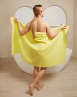 Банное полотенце, Пляжное полотенце 100% хлопок, вафельное парео, пляжное покрывало-коврик 80150, желтый