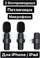 Комплект из 2 беспроводных петличных микрофонов K9L duo для iPhone и iPad с шумоподавлением, черные / штекер Lightning для устройств Apple