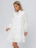 Платье белое длины мини с длинными рукавами и воланом, 1001dress, размер 48, 0102861WH14
