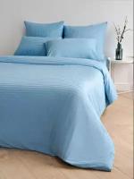 Комплект постельного белья, Cheery home, полисатин страйп однотонный, 2х спальный с 2 наволочками 70*70 и европростыней, цвет голубая лаванда