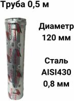 Труба одностенная моно для дымохода 0,5 м D 120 мм нержавейка (0,8/430) "Прок"