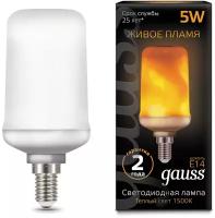 Лампа светодиодная LED 5 Вт 80 Лм 1500К E14 Т65 теплая Flame, GAUSS 157401105 (1 шт.)