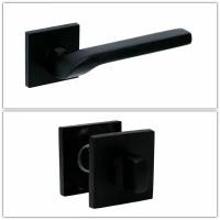 Комплект ручек для дверей Bussare ESTA_A-76-40_BLACK_W, черный (ручка + завертка WC)