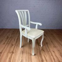 Кресло деревянный с мягким сиденьем обивка ткань с подлокотниками для кухни гостиной Венеция-М15 цвет-слоновая кость /тк.84/1
