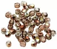 Стеклянные чешские бусины, граненые круглые, Fire polished, 2 мм, цвет Crystal Copper Rainbow 50 шт