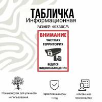 Информационная табличка на дверь и стены внимание, частная территория ведётся видеонаблюдение. 40Х30 см