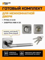 Комплект для межкомнатной двери PAULINIDOR ручки 514-02 + завертка с ключом 02, Никель матовый