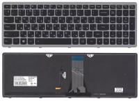 Клавиатура для ноутбука Lenovo IdeaPad Flex 15 G505G черная с подсветкой c серебристой рамкой