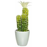 Искусственное растение в горшке цветущий кактус (с белым цветком), пластик, 24 см, Kaemingk