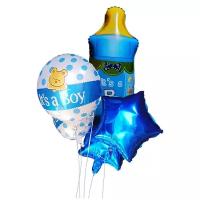 Фонтан из шаров на рождение мальчика 5шт. Соска / Набор фольгированных воздушных шаров / Воздушные шары