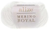 Пряжа Alize Merino Royal - 1 шт, 55 белый, 100 м/50 г, 100% мериносовая шерсть /Ализе мерино роял/