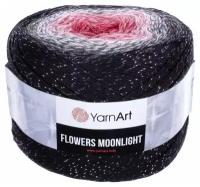 Пряжа YarnArt Flowers Moonlight (ЯрнАрт Фловерс Мунлайт) 260г, 1000м, цвет 3260 черный-белый-коралл, 1 шт