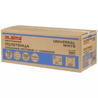 Полотенца бумажные 200 шт.,LAIMA (H3) UNIVERSAL WHITE, 1 - слойные, белые, комплект 15 пачек, 23x20,5, V - сложение