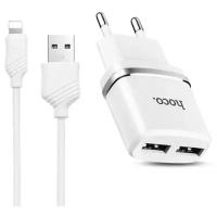 Сетевое зарядное устройство + кабель для Apple iPhone 6S Plus (lightning) (2,4A, 2USB) (белое)