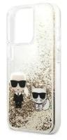 Чехол CG Mobile Karl Lagerfeld Liquid glitter Karl & Choupette Hard для iPhone 13 Pro, золотой