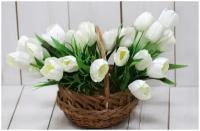 Искусственная композиция тюльпаны в корзине П-00-43-2 /Искусственные цветы для декора/ Декор для дома