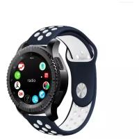 Силиконовый водостойкий сменный ремешок MyPads для умных смарт-часов Huawei Watch 2 (Classic / Sport) / Samsung Gear S2 Classic R7320/R730 со спортивным дизайном с дырками под вентиляцию и кнопкой застежкой (Синий-Белый)