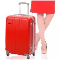 Чемодан на колесах дорожный средний багаж для путешествий женский s+ TEVIN размер С+ 60 см 52 л легкий 2.6 кг прочный abs пластик Красный