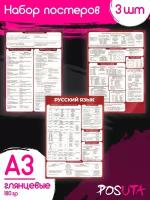 Постеры русский язык егэ огэ шпоргалки Стенд для школы А3